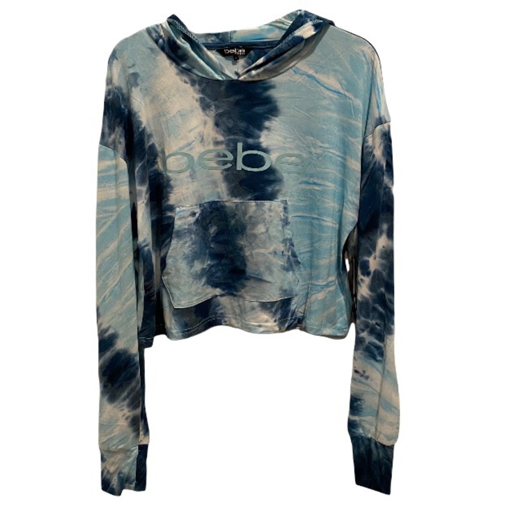 Bebe Sport Women’s Tie Dye Long Sleeve Crop Hoodie Deep Ocean Sea Glass LRG NWT